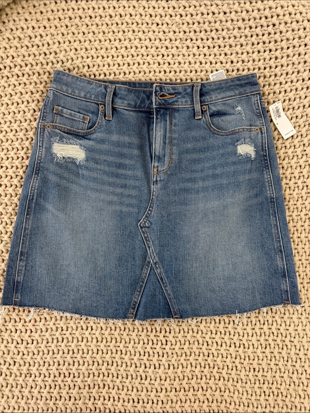 NWT Blue Distressed Denim Mini Skirt